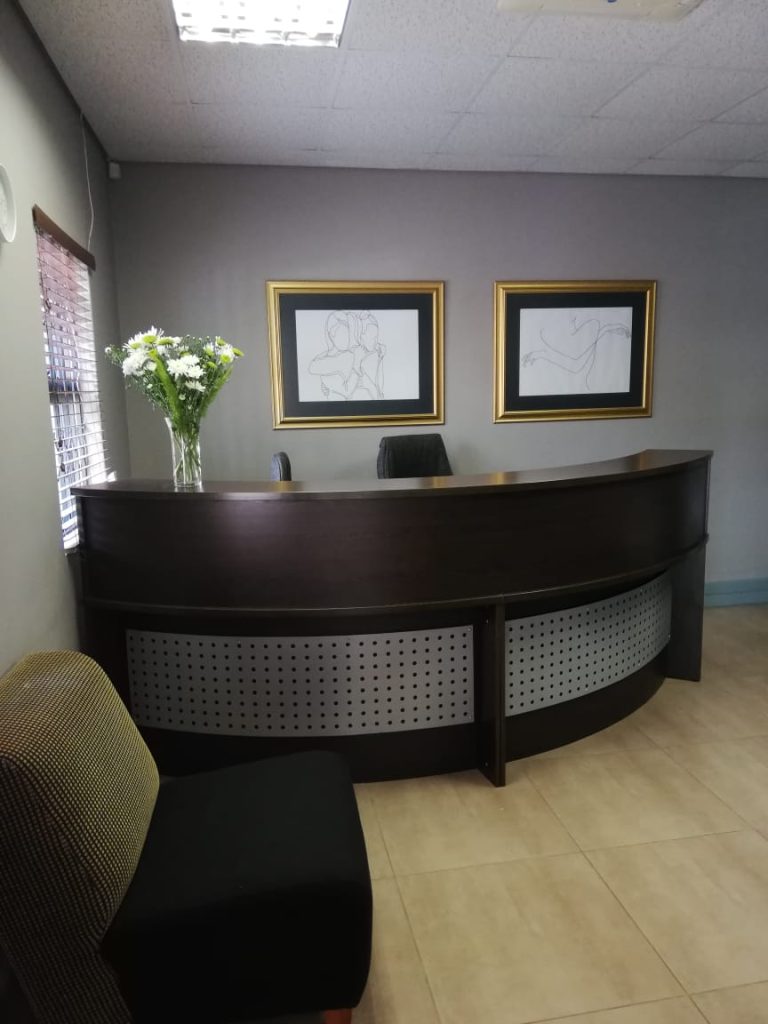 Reception desk at Reproductive Choices SA welcoming patients to a private reproductive health clinic in Centurion.